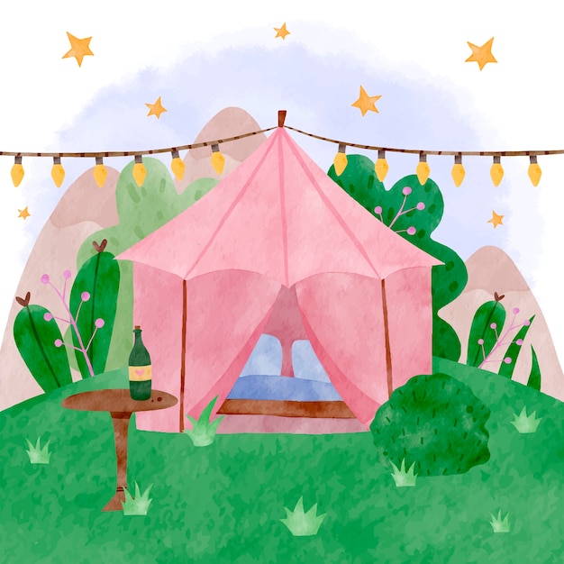 Vetor grátis ilustração de glamping em aquarela