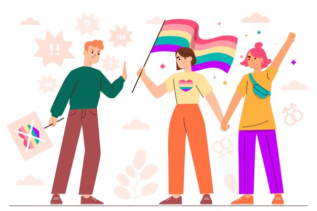 Ilustração de homofobia desenhada à mão