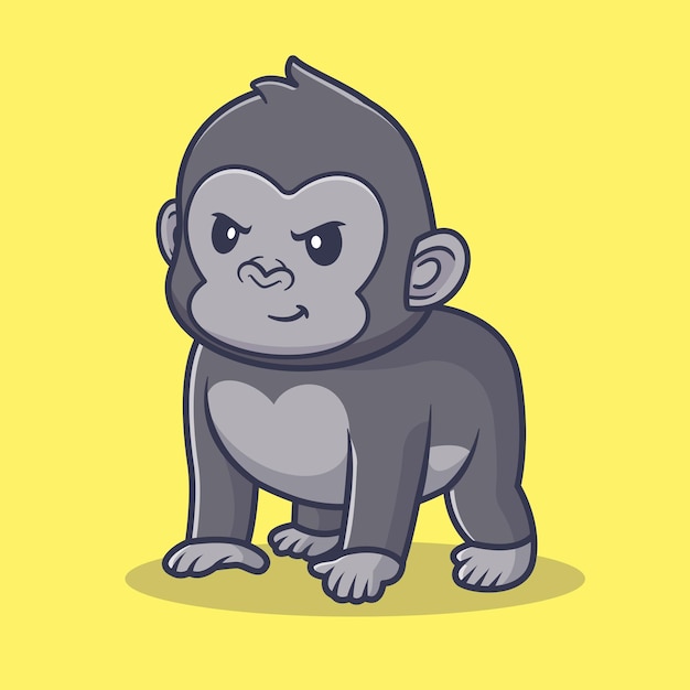 Vetor grátis ilustração de ícone de vetor bonito gorila com raiva dos desenhos animados. conceito de ícone de natureza animal isolado premium