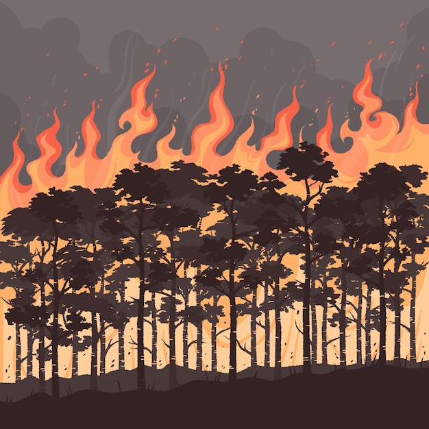 Vetor grátis ilustração de incêndio florestal desenhada à mão