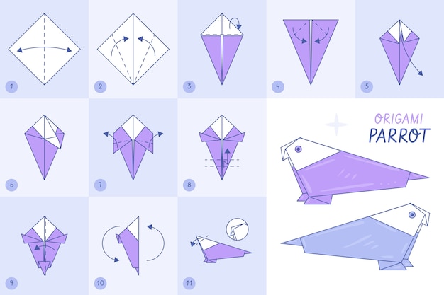 Ilustração de instruções de origami desenhadas à mão