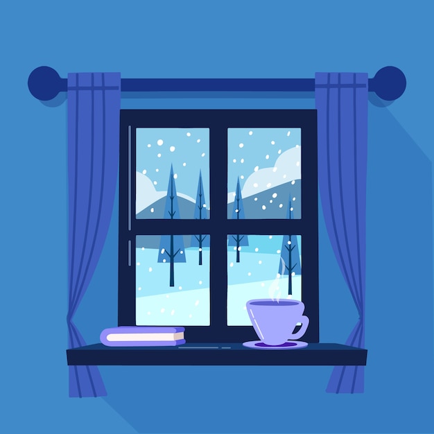 Vetor grátis ilustração de janela plana de inverno