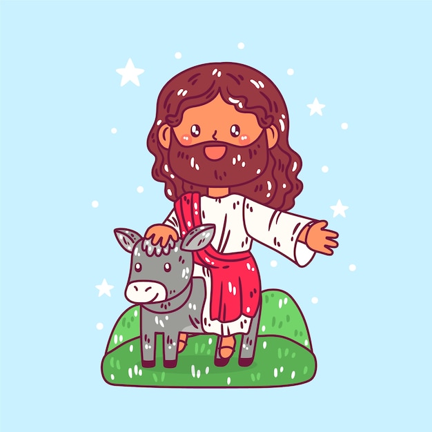 Vetor grátis ilustração de jesus kawaii desenhada de mão