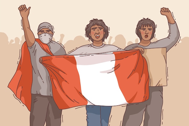 Vetor grátis ilustração de jovens peruanos com bandeiras