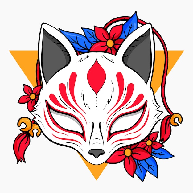 Vetor grátis ilustração de kitsune de design plano desenhado à mão
