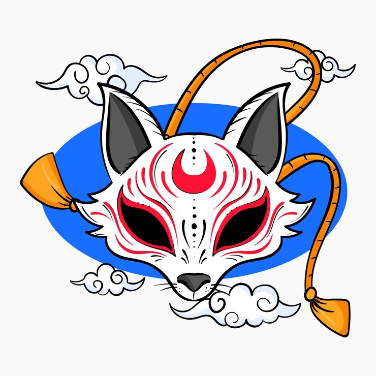 Vetor grátis ilustração de kitsune de design plano desenhado à mão