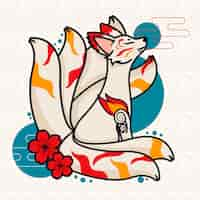 Vetor grátis ilustração de kitsune de design plano desenhado à mão