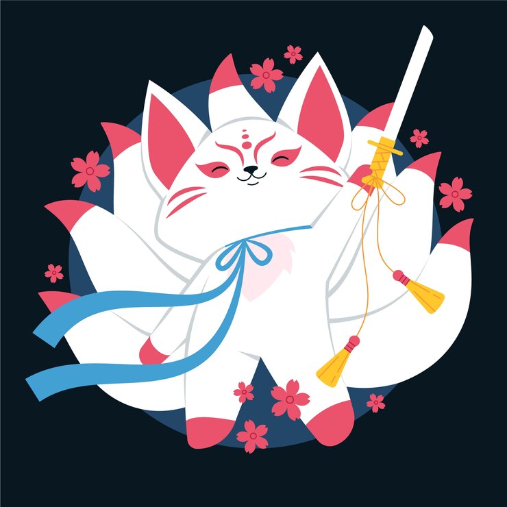 Vetor grátis ilustração de kitsune de design plano