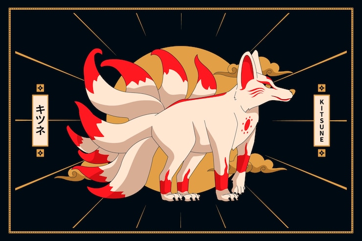 Vetor grátis ilustração de kitsune desenhada à mão