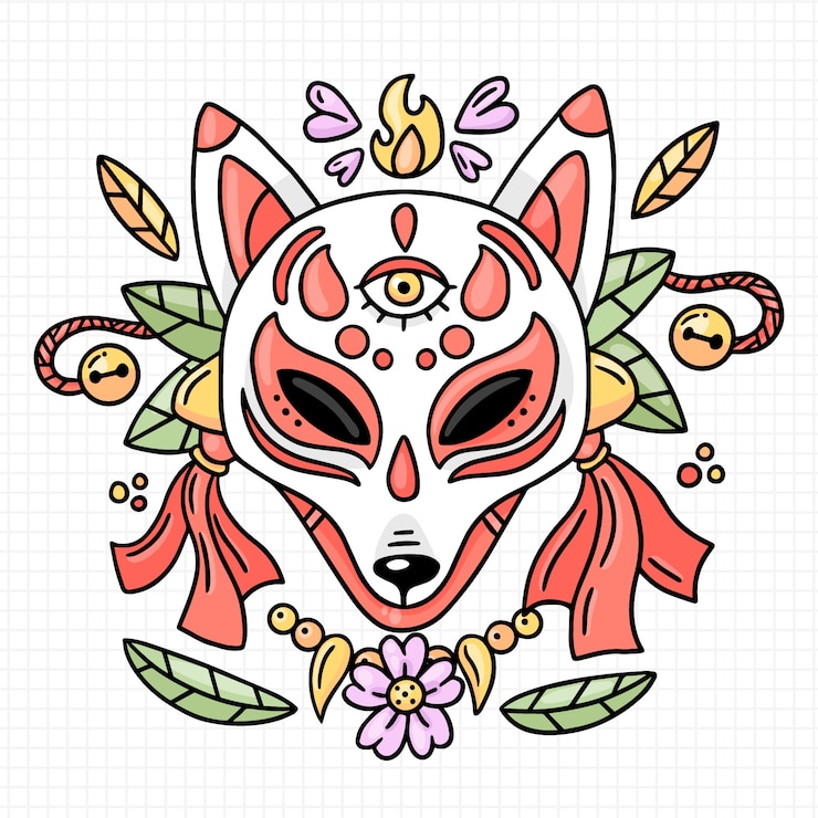 Vetor grátis ilustração de kitsune desenhada à mão