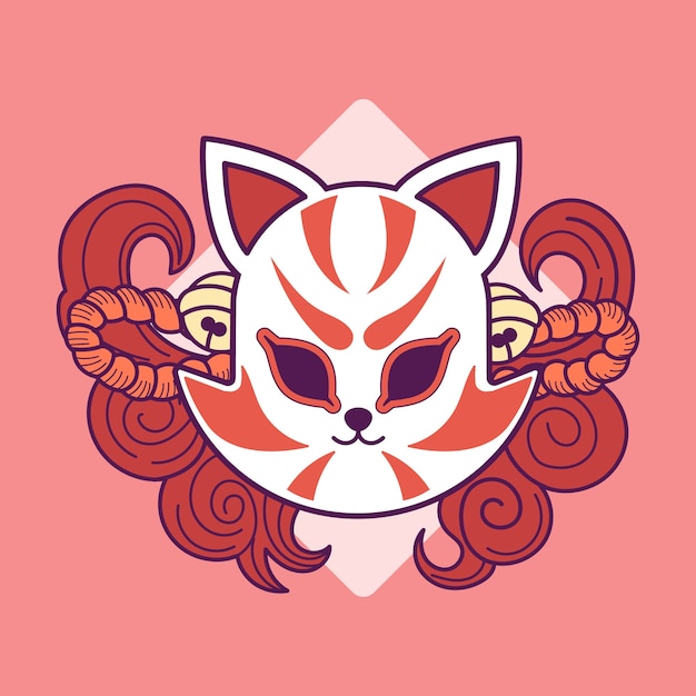 Ilustração de kitsune desenhada de mão fofa