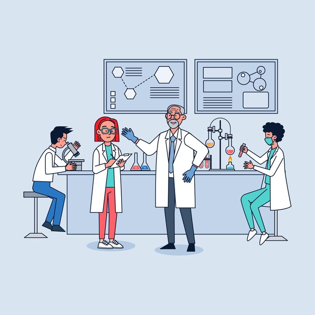 Ilustração de laboratório de pesquisa científica