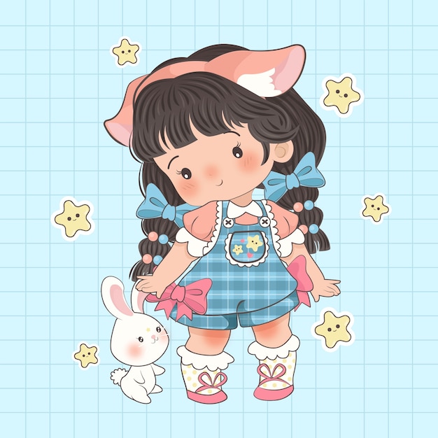 Ilustração de linda garota kawaii desenhada à mão