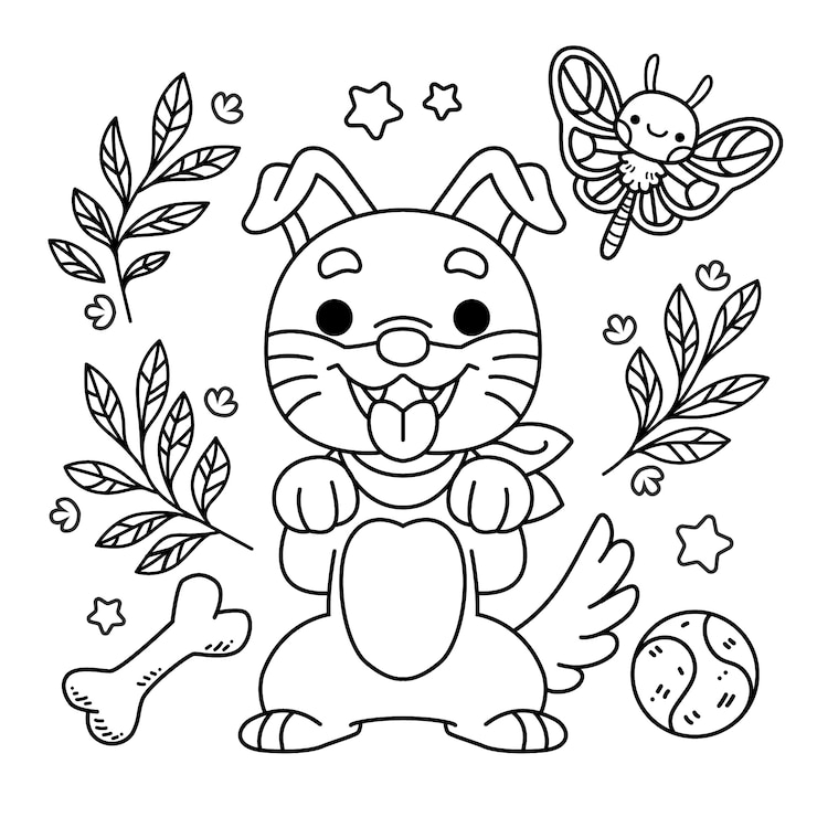 Vetor grátis ilustração de livro de colorir de coelho desenhado à mão