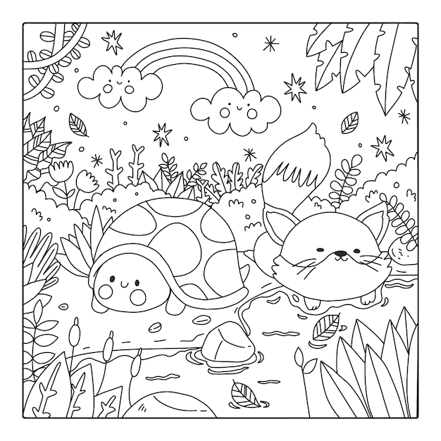 Vetor grátis ilustração de livro de colorir kawaii desenhado à mão