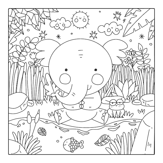 Ilustração de livro de colorir kawaii desenhado à mão