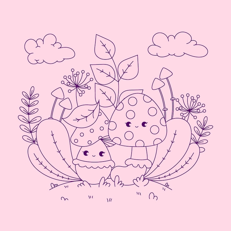 Vetor grátis ilustração de livro de colorir kawaii desenhado à mão