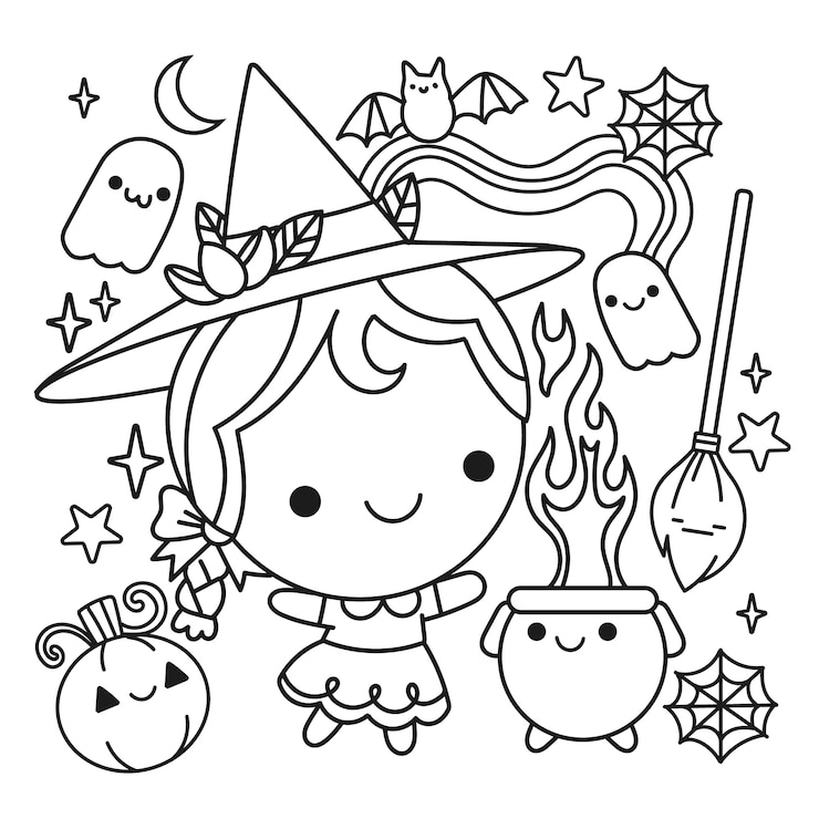 Vetor grátis ilustração de livro de colorir kawaii desenhado à mão