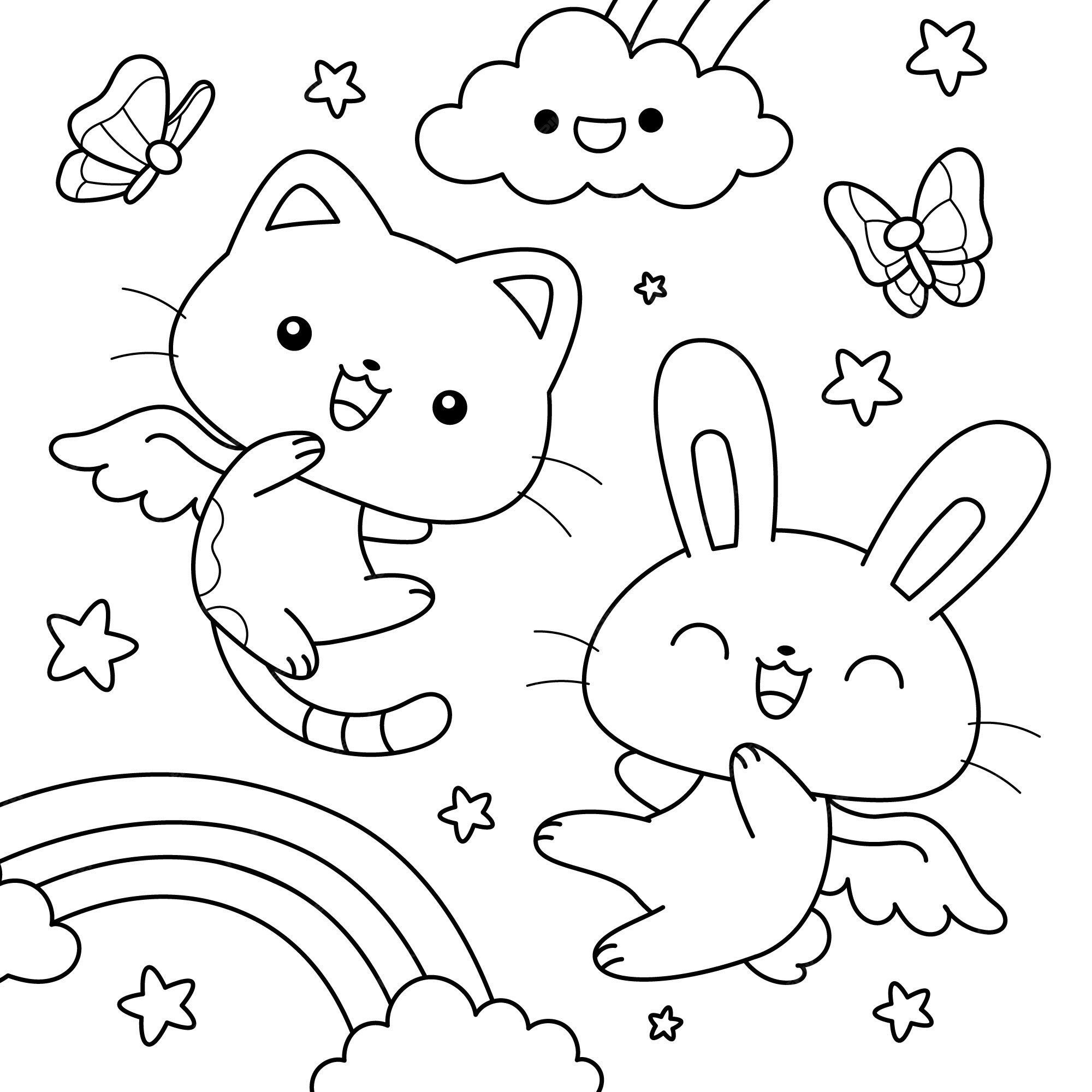 Ilustração de livro de colorir kawaii desenhado à mão