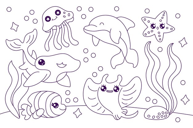 Ilustração de livro de colorir submarino desenhado à mão