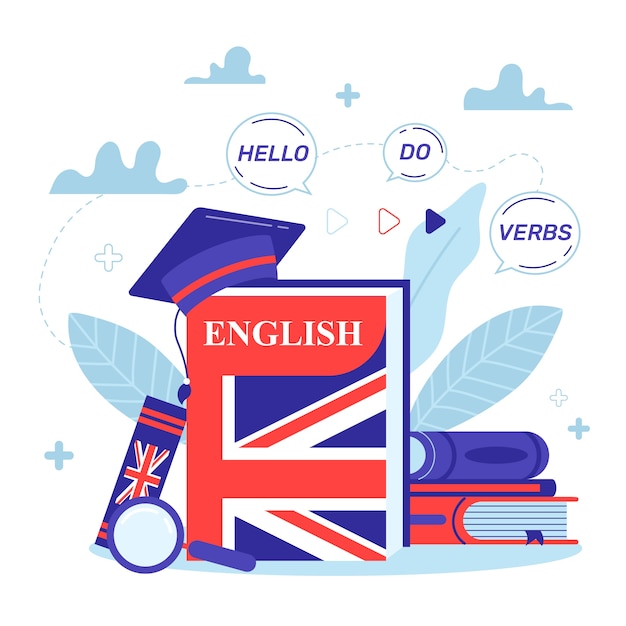 Ilustração de livro em inglês de design plano