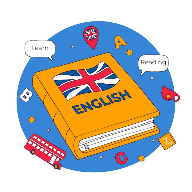 Ilustração de livro em inglês desenhada à mão