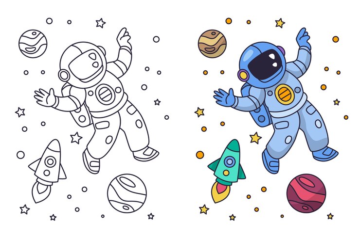 Vetor grátis ilustração de livro para colorir de astronauta desenhada de mão