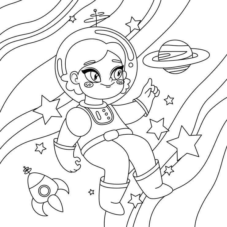 Vetor grátis ilustração de livro para colorir de astronauta desenhada de mão