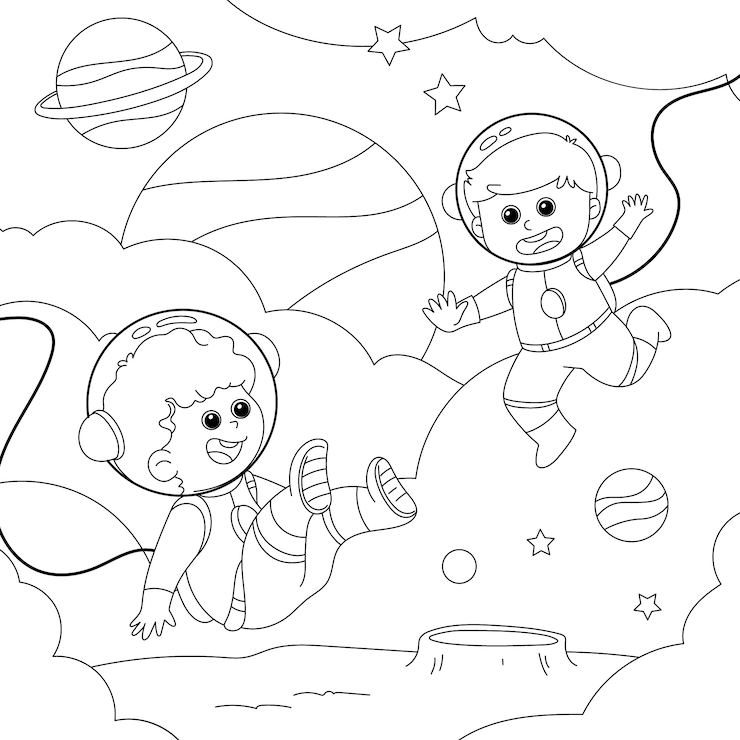 Vetor grátis ilustração de livro para colorir de astronauta desenhada de mão