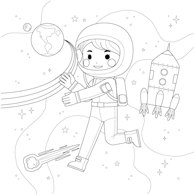 Vetor grátis ilustração de livro para colorir de astronauta