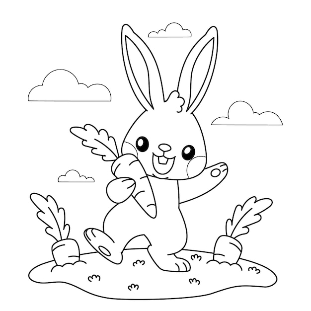 Ilustração de livro para colorir de coelho