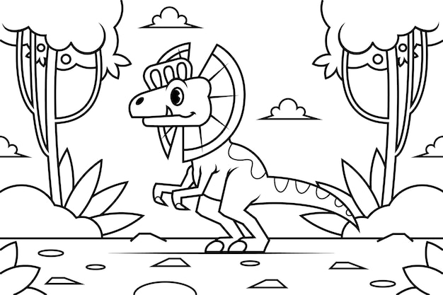 Ilustração de livro para colorir de dinossauro desenhada à mão