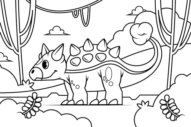 Vetor grátis ilustração de livro para colorir de dinossauro desenhada à mão