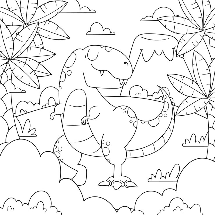 Vetor grátis ilustração de livro para colorir de dinossauro desenhada à mão
