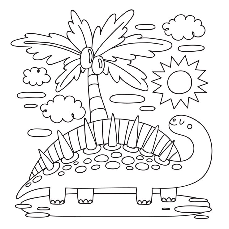 Vetor grátis ilustração de livro para colorir de dinossauro desenhada à mão