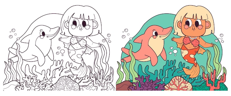 Vetor grátis ilustração de livro para colorir de sereia