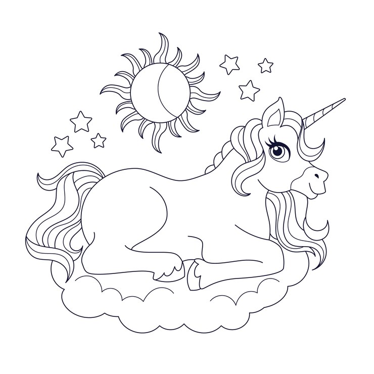 Vetor grátis ilustração de livro para colorir de unicórnio desenhado à mão