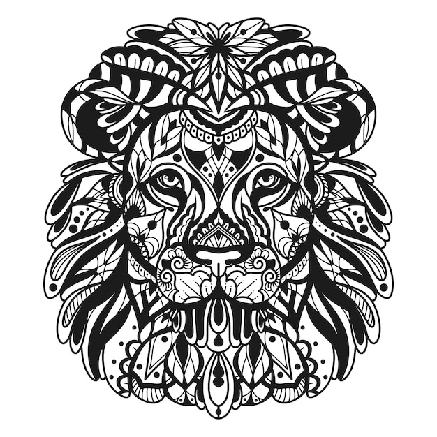 Vetor grátis ilustração de mandala de leão desenhada de mão