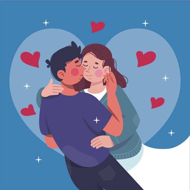 Ilustração de mão desenhada de casal se beijando