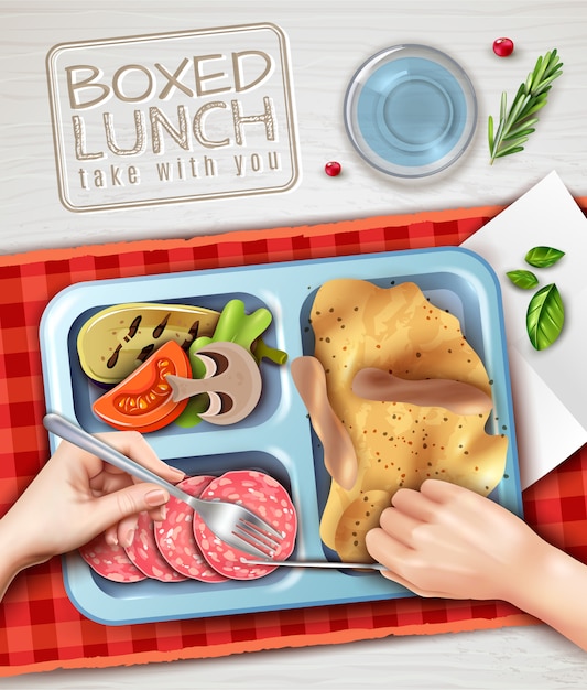 Vetor grátis ilustração de mãos de almoço em caixa