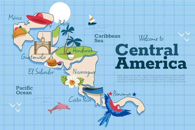 Ilustração de mapa da américa central desenhada à mão