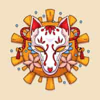 Vetor grátis ilustração de máscara kitsune de design plano desenhado à mão