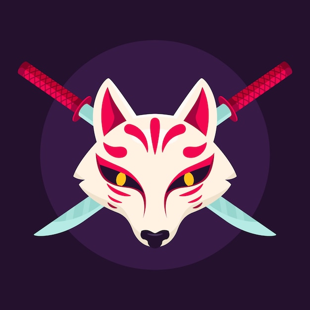 Vetor grátis ilustração de máscara kitsune de design plano desenhado à mão