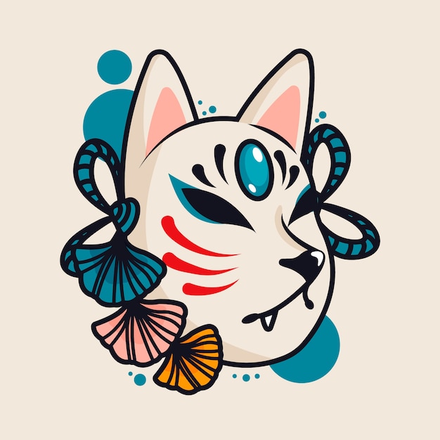 Vetor grátis ilustração de máscara kitsune de design plano desenhado à mão