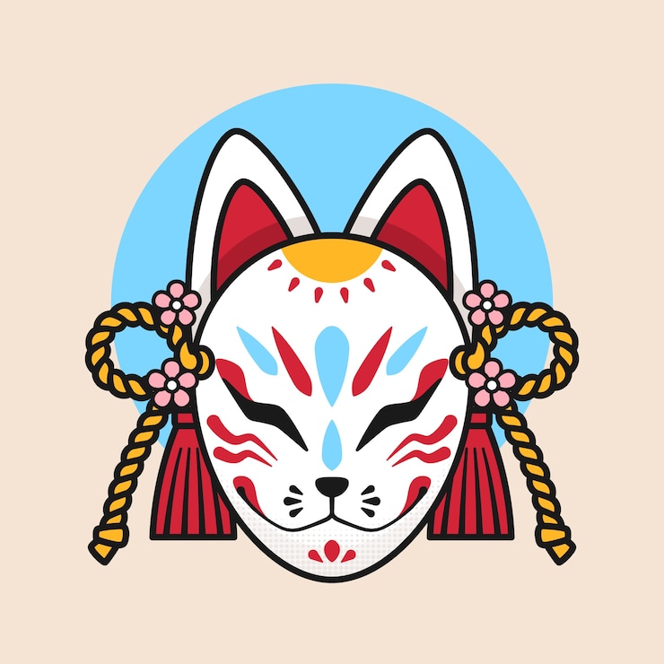 Vetor grátis ilustração de máscara kitsune de design plano desenhado à mão