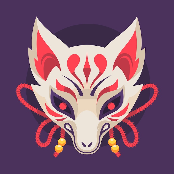 Vetor grátis ilustração de máscara kitsune de design plano desenhado à mão