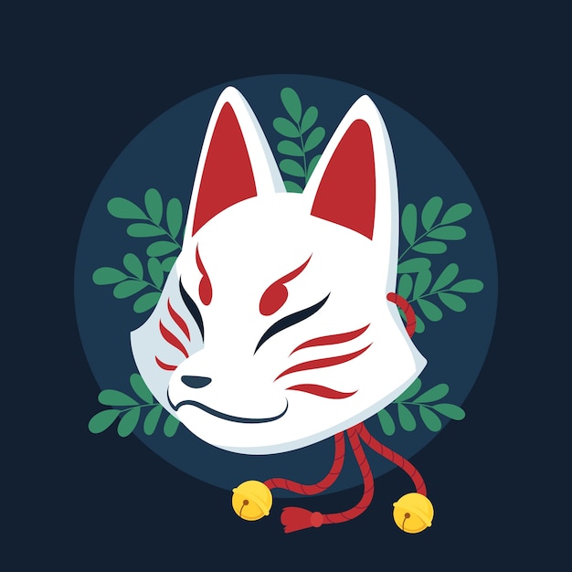 Ilustração de máscara kitsune de design plano desenhado à mão