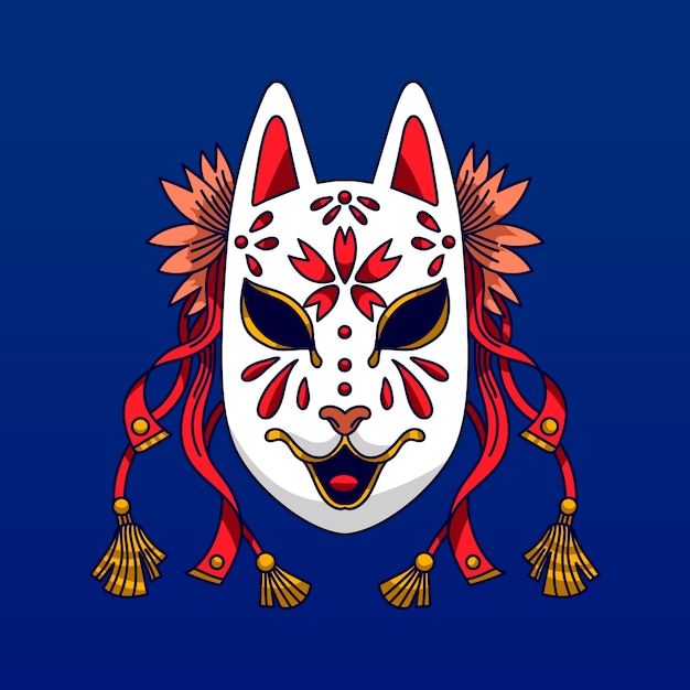 Ilustração de máscara kitsune desenhada à mão