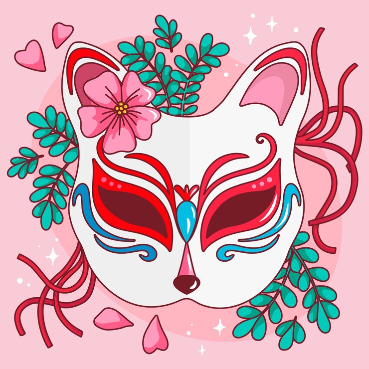 Vetor grátis ilustração de máscara kitsune desenhada à mão