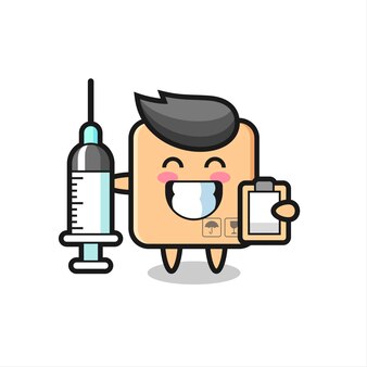 Ilustração de mascote de caixa de papelão como médico